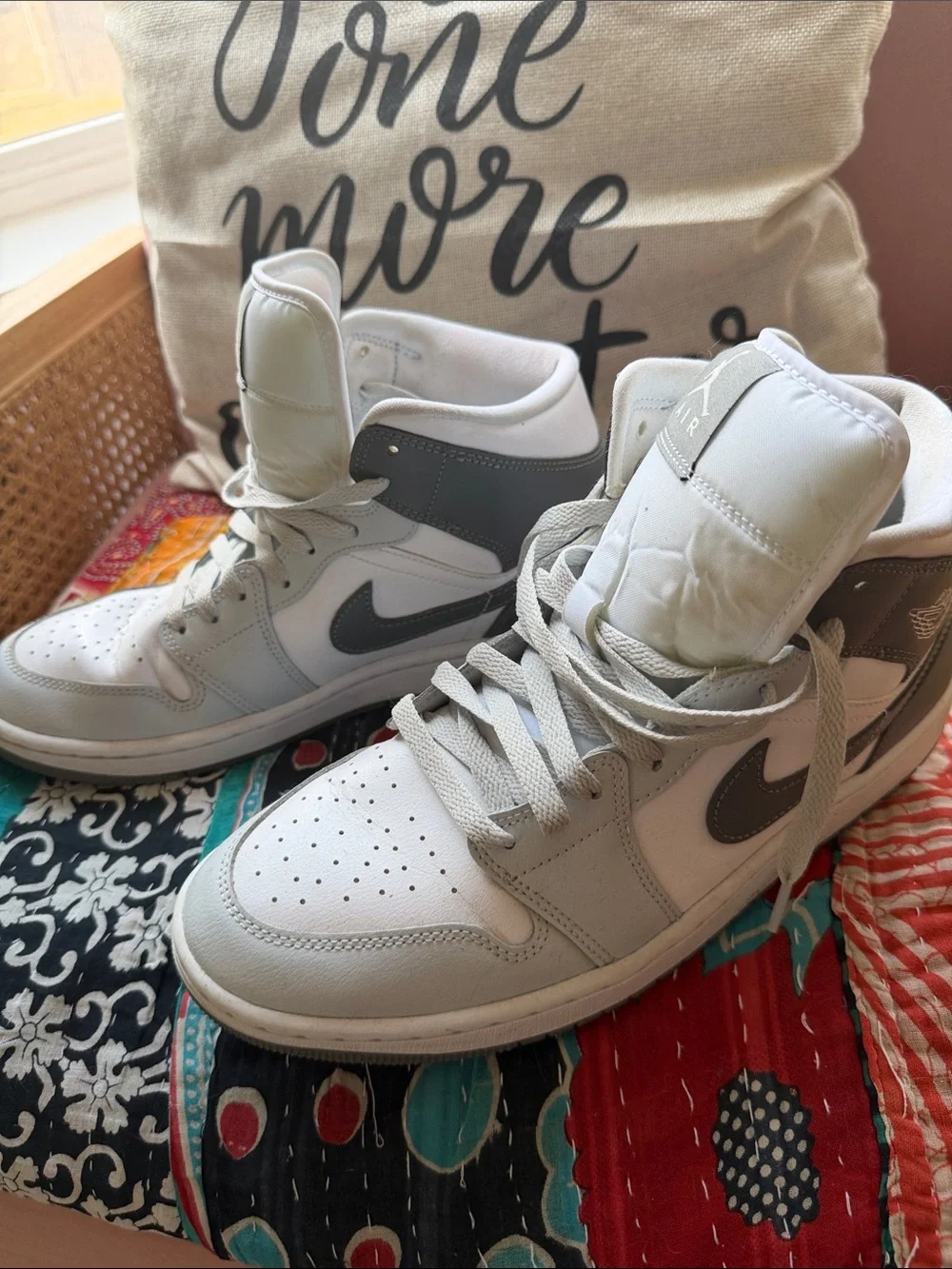 Jordan 1 Mid White and Dark Grey Men's Sneakers